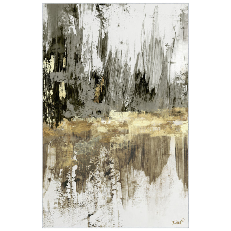 Gray and Gold Abstract Art Washable Polyester Area Rug 5' x 7'