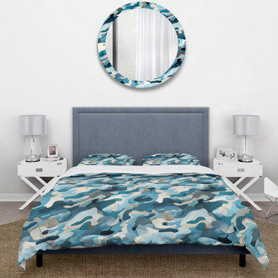 Blue Futuristic Stealth I - Ensemble de housse de couette camouflage - Polyester microfibre