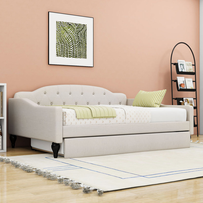 Full-Size Linen Upholstered Daybed with Twin Trundle