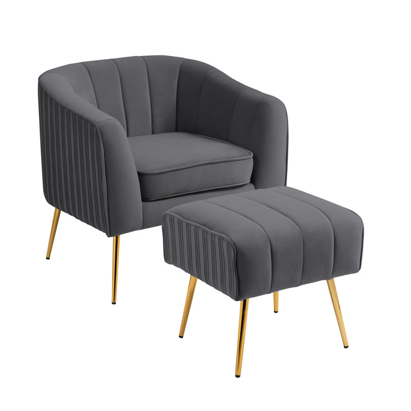 Geniva Velvet Armchair with Ottoman