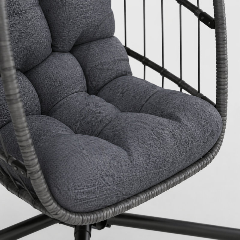 Solvane Wicker Hanging Egg Chair With Stand Swing With Cushion, Grey/Grey
