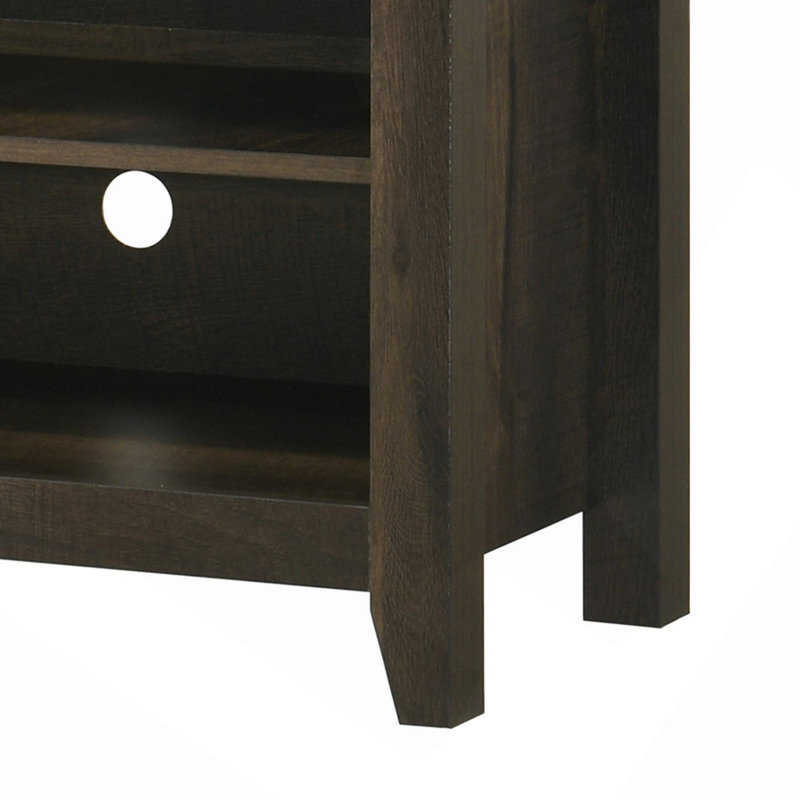 58" Wide Dark Dusty Oak Finish TV Stand With Open Shelves And Cable Management