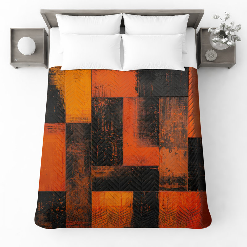Couvre-lit matelassé orange et noir , Lit simple