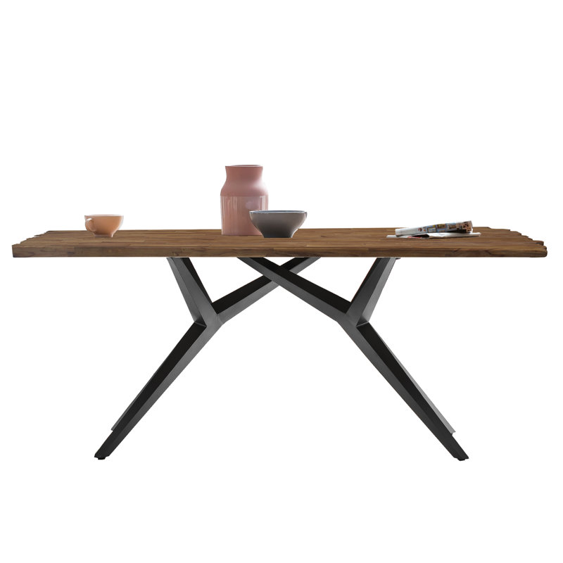 Buckhead Teak Solid Wood Top Metal Base Dining Table, H73.5 x L240 x W100cm, Black