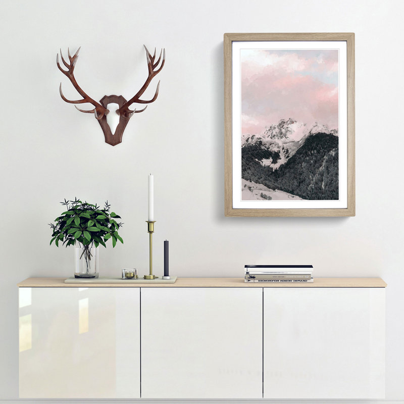 The Pink Mountain in Abstract - Picture Frame Graphic Art Print, 48cm H x 36cm W x 2cm D, Oak Framed