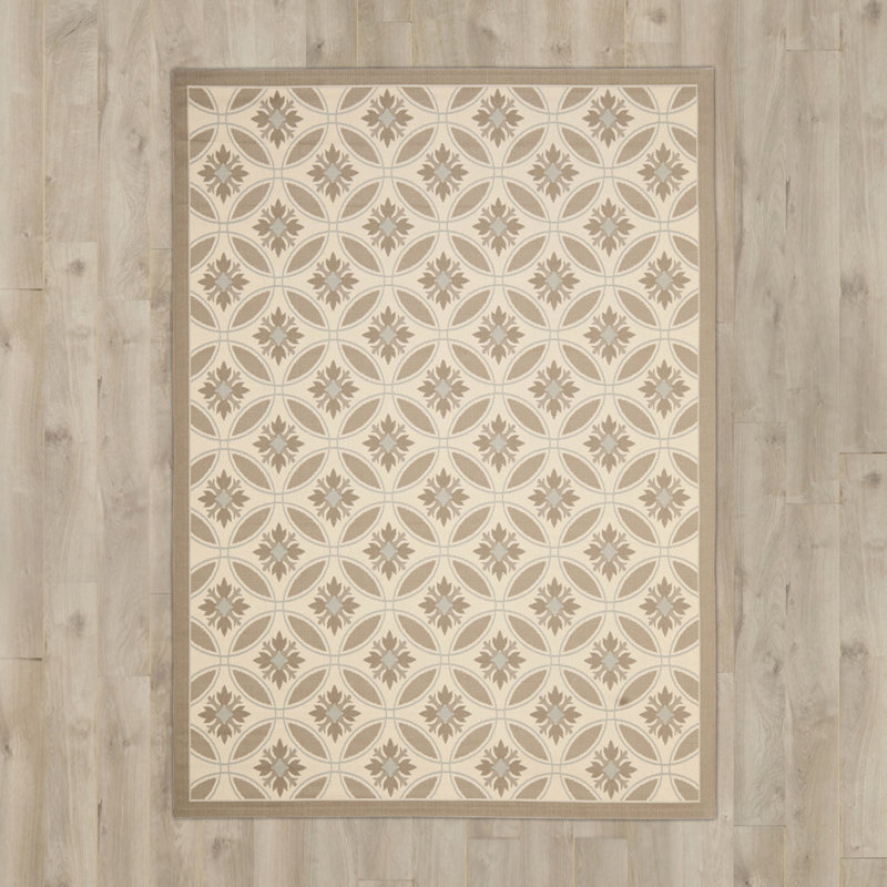 Tapis d'intérieur / extérieur à motif floral brun / brun clair Arneshia, Rectangle 6 pi 7 po x 9 pi 6 po