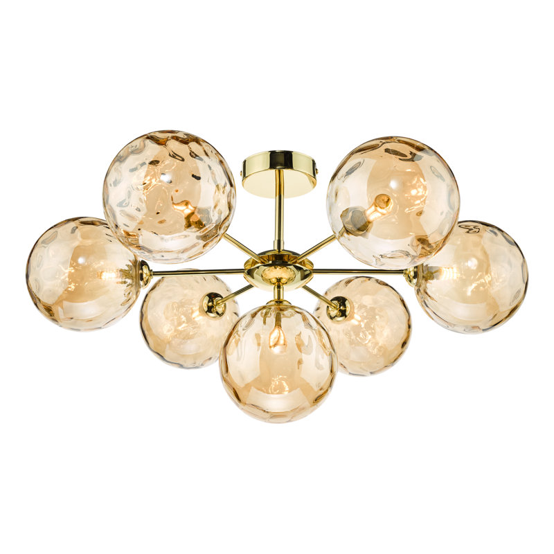 COHEN 7LT SEMI FLUSH GLS, 32" H x 59" W x 59" D, Polished Gold/Tan