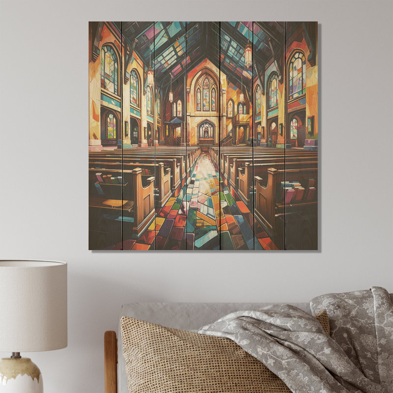 Multicolor Faith In Church - Church On Wood Print, H 15 po x l 15 po