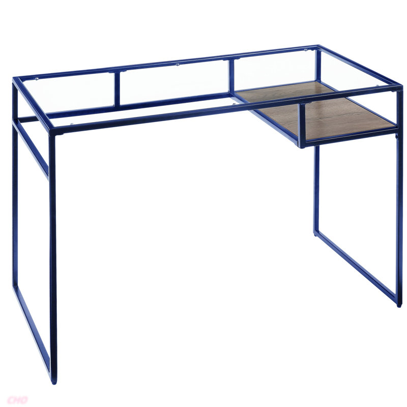Plateau en verre et bureau Yasin, Bleu