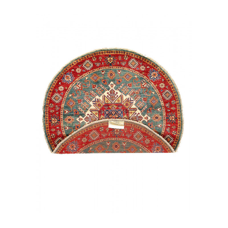 Green Color Fine Hand Knotted Round Kazak 5'3"X 5'3"