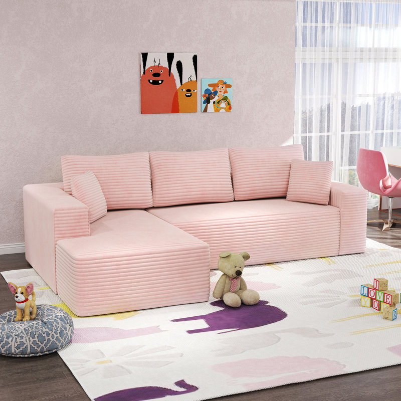 Canapé modulaire Ellie Cloudy Boneless, Orienté à gauche (vu de face), Velours côtelé rose