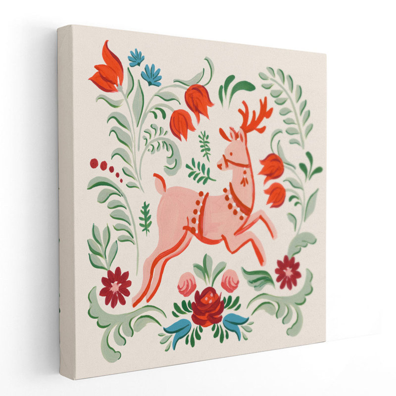 Folklore Reindeer I - reproduction d'art sur toile, H 20 po x l 20 po