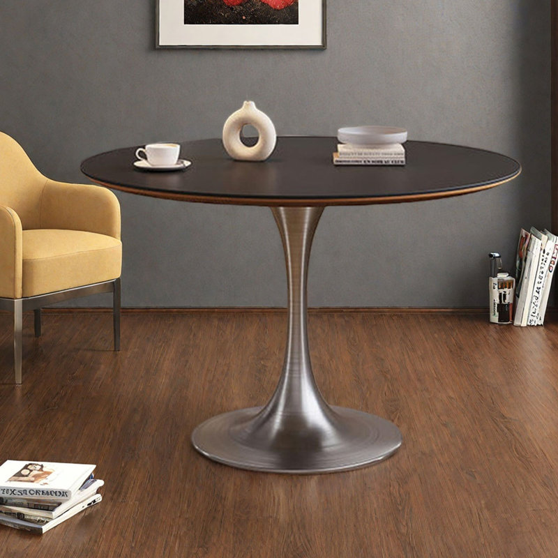 Table ronde rétro avec pieds en acier massif, H 29,5 po x L 47,2 po x l 47,2 po