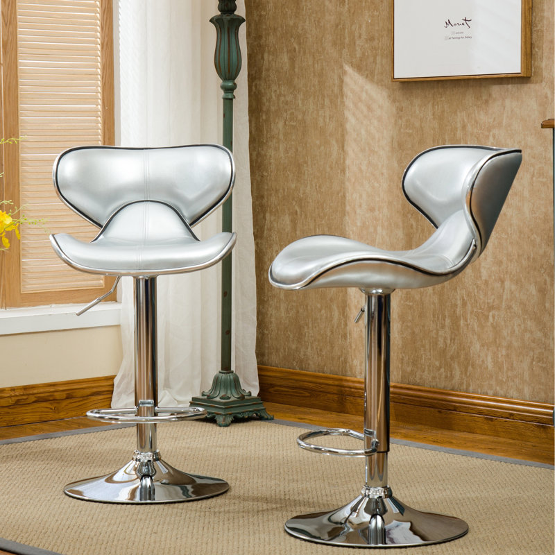 Argent, 2, base ajustable, siège en similicuir avec rembourrage doux, pivotant à 360 degrés, l 17,75 po x P 21,25 po, H 34 po à 42,5 po, réglable de 2