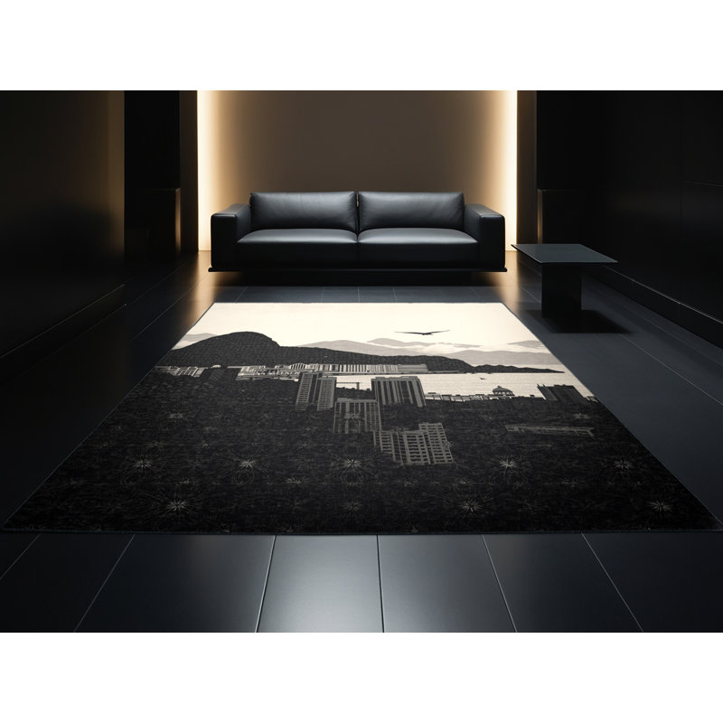 Soft Plush Olivet Global Inspired Moroccan Area Rug in Grey – Black Binding, 7x10