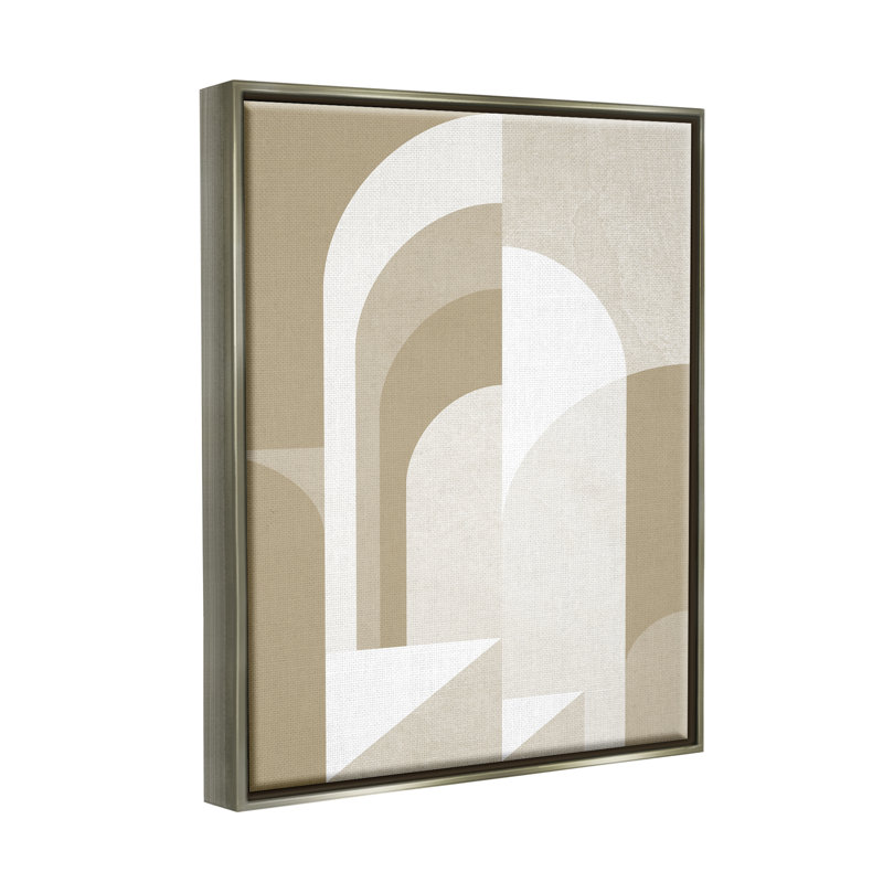 Toile abstraite beige encadrée par Lil 'Rue, Cadre flottant gris lustré, H 21 po x l 17 po x P 1,7 po