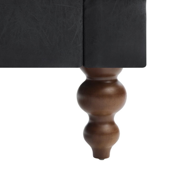 Canapé Chesterfield traditionnel Ivarn de 187 cm de large, recouvert de PU, avec dossier capitonné en losanges, accoudoirs évasés et pieds en bois d'hévéa