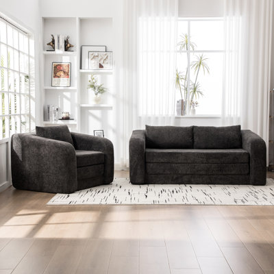 Canapé-lit gris 2 pièces, fond imperméable pour une utilisation durable, pliable, rembourrage en mousse haute densité pour un sommeil réparateur.