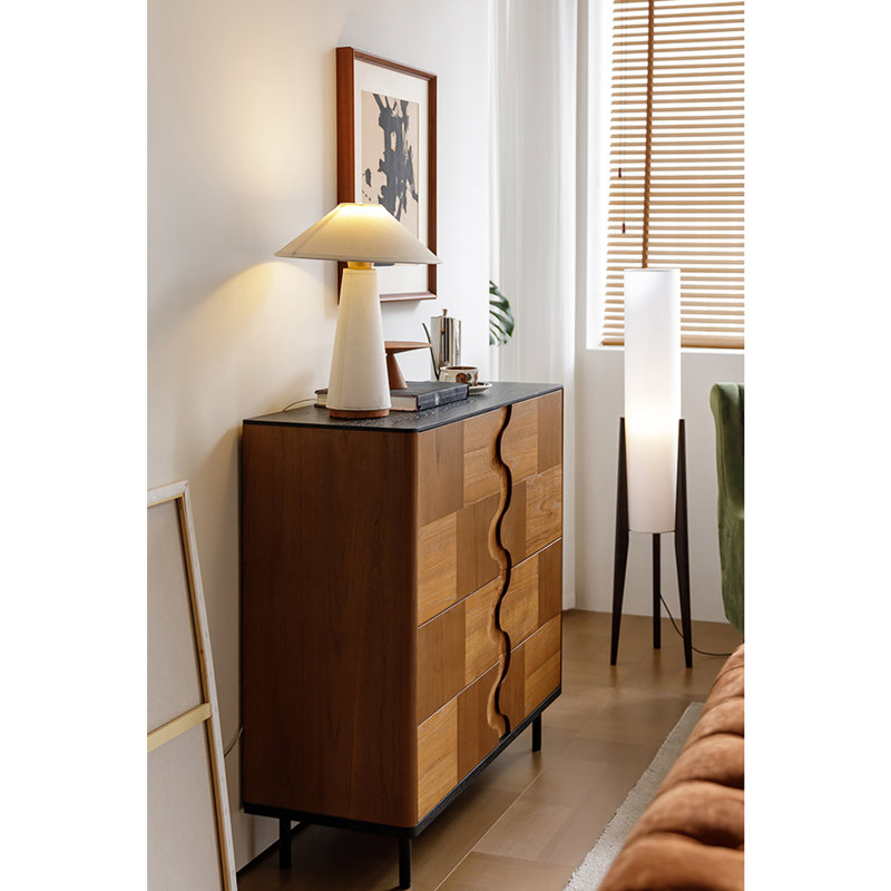 Mid-Century Revolving Door Inlay Accent Cabinet