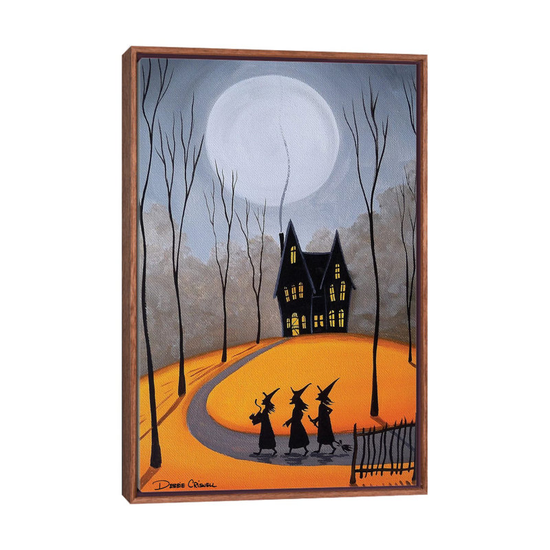 « Three Little Witches » par Debbie Criswell, reproduction d’art, H 40 po x l 26 po x P 1,5 po, Pas de tapis