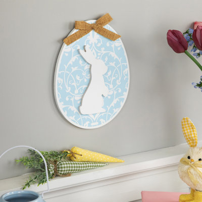 Décoration murale œuf de Pâques avec lapin et nœud en toile de jute