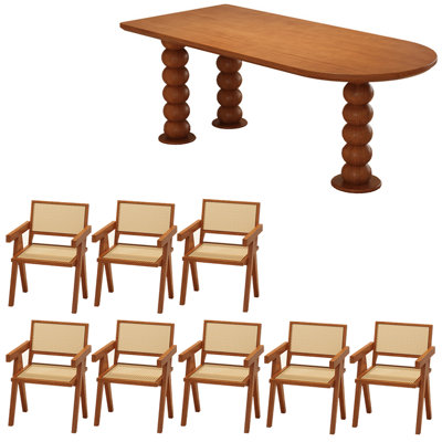 French vintage style solid wood dining table set