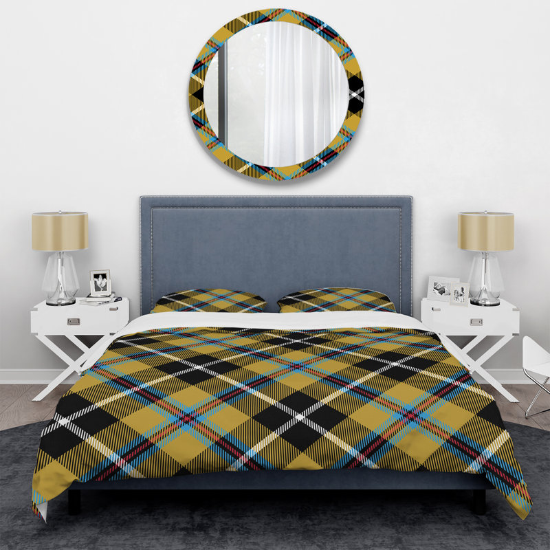 Tartan à carreaux jaunes - ensemble de housse de couette abstrait - microfibre de polyester