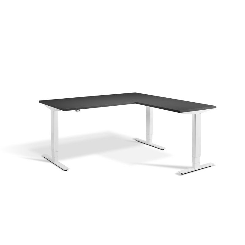 Troyer Adjustable L-Shaped Metal Base Standing Desk, 1300cm H x 1800cm x W 1600cm D, Graphite/White, Right