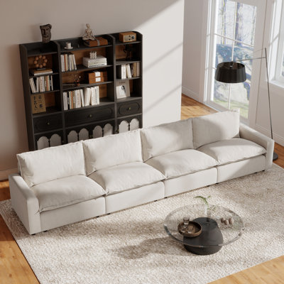4-Piece Modular Linen Power Reclining Sectional Sofa With Zero-Gravity