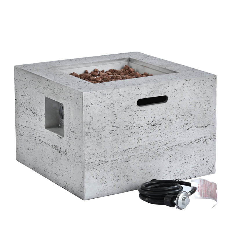 Outdoor Square Fire Pit With Steel Burner,Lightweight 24.02-Inch Propane Fire Pit Table With Adjustable Flame, 40,000 BTU, Lava Rocks, And Rain Cover For Patio,Backyard, And Poolside