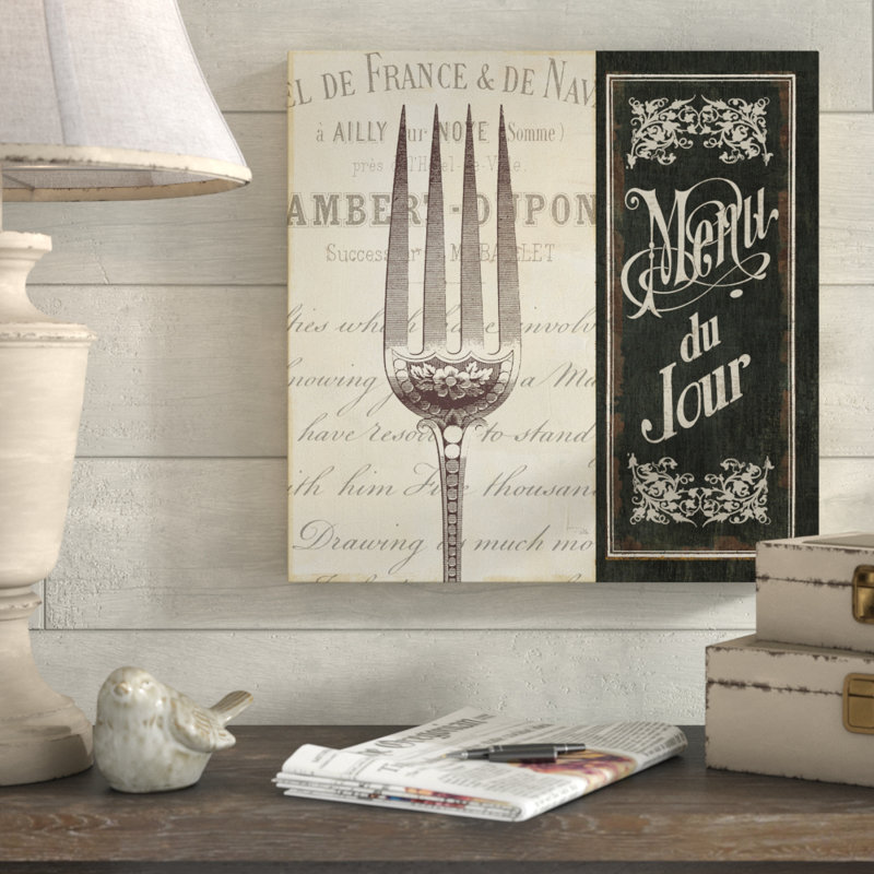 « french menu ii », art textuel sur toile tendue, H 18 po x l 18 po x P 2 po