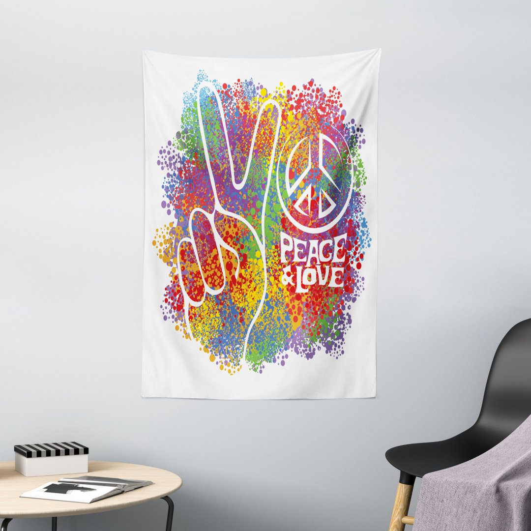 Wandbehang Hippie Frieden und Liebe und Zeichen 2 Finger Pazifist buntes Design