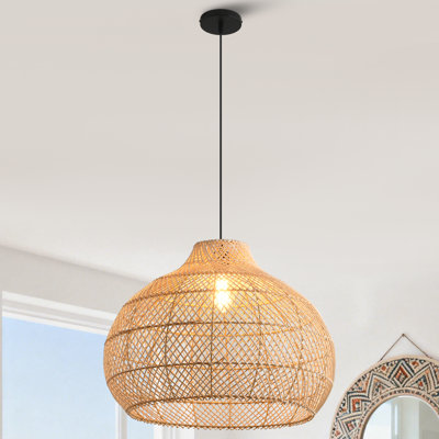 Large Rattan Pendant Light, Natural Wicker Shade, Iron Frame, Adjustable Height, E27 Socket, 60 Cm Diameter, For Living Room Dining Room (Bulb Not Included)