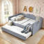 Lit de jour double, lit de jour rembourré en vichy équipé d'un cadre de lit gigogne escamotable et d'une poche de rangement latérale, canapé-lit multifonctionnel en bois massif pour chambre d'enfant et chambre d'amis - bleu-295370335