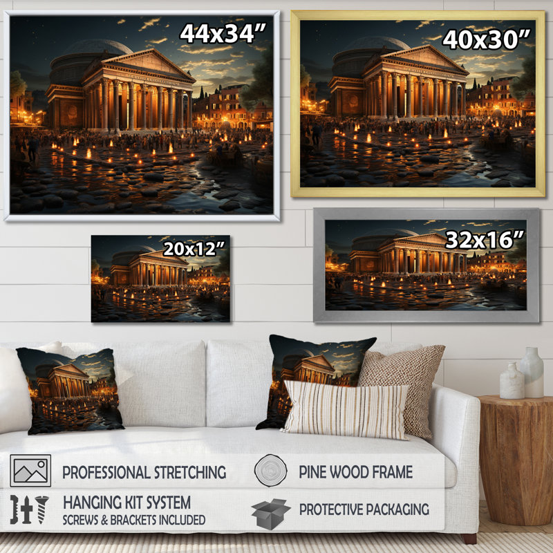 «Italy Pantheon Rome», reproduction sur toile, H 12 po x l 20 po x P 1 po, Cadre doré à une seule photo