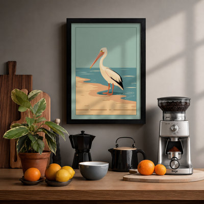 Pelican at Rest Coastal - Framed Print