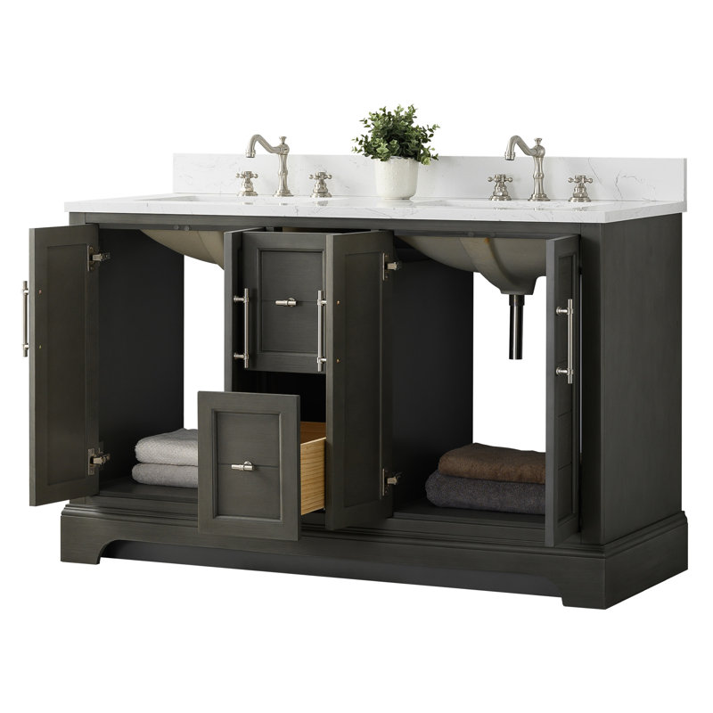  54" Freestanding Double Sink Bathroom Vanity with Top, Silver Gray