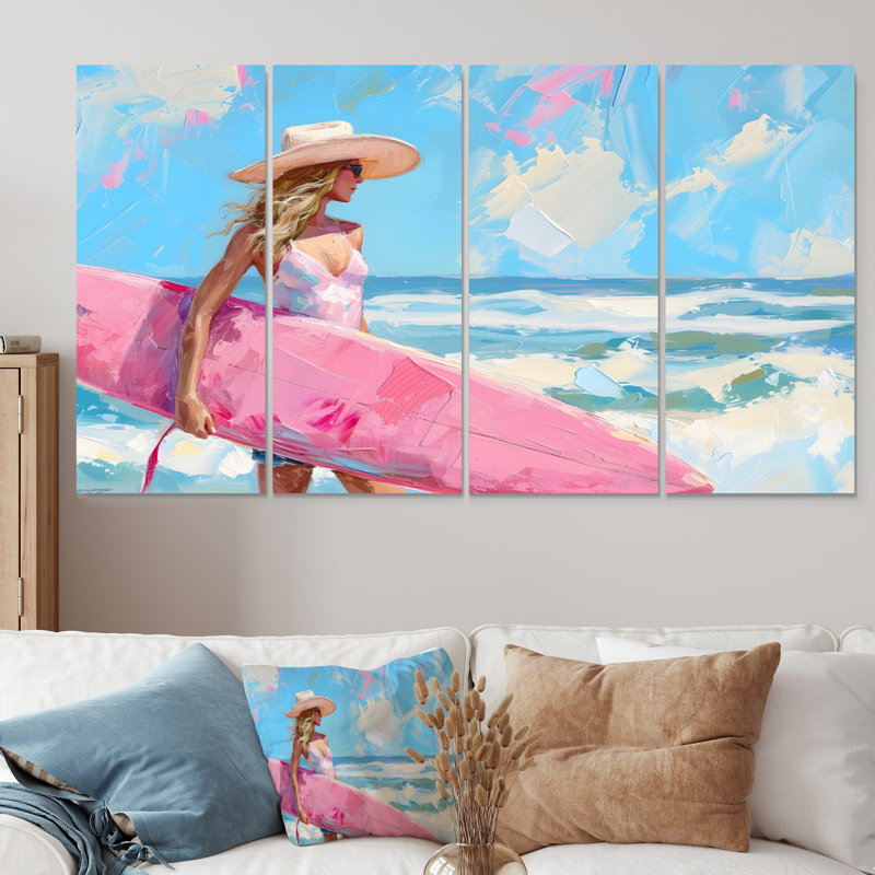 Coastal Surfside Beach Surfer Cowgirl - Ensemble de décoration murale Cowgirls, H 32 po x l 64 po