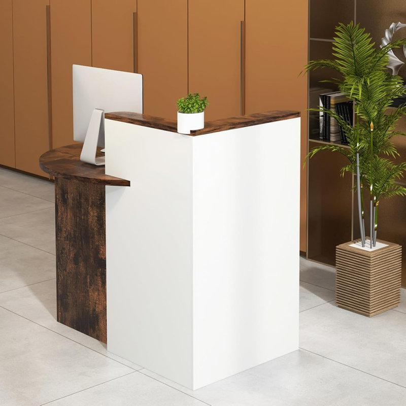Retail Counter for Checkout, Reception Desk, White/Brown