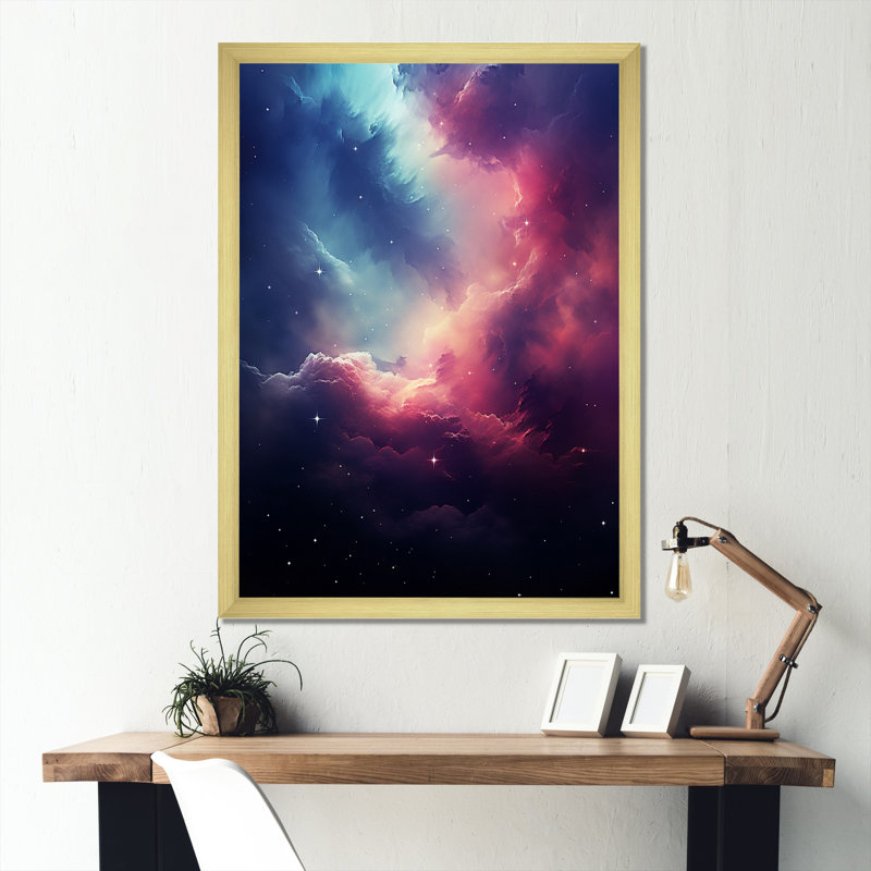 «Dowen Space Pink Universe Galaxy I», reproduction sur toile, H 32 po x l 16 po x P 1 po, Encadrement doré