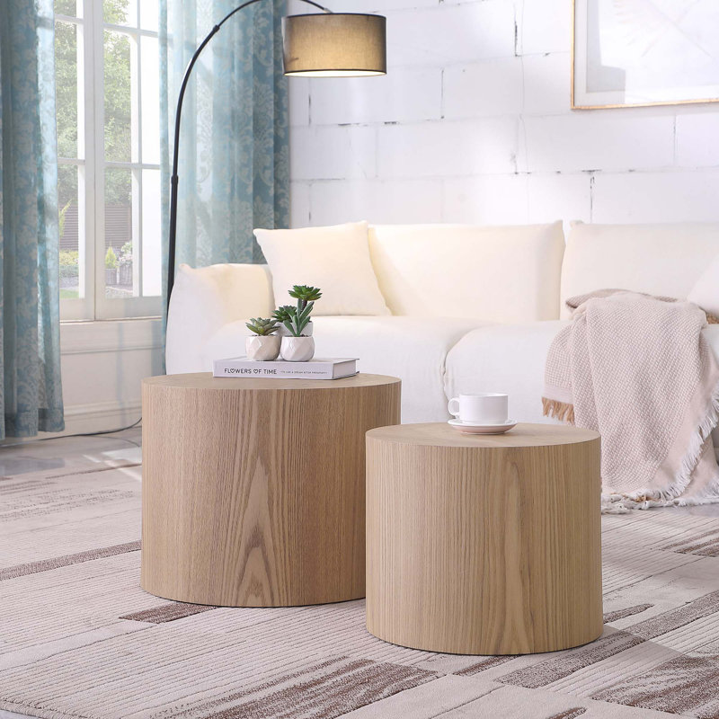 MDF With Ash Veneer Side Table/Coffee Table/End Table/Nesting Table Set Of 2 For Living Room,Office,Bedroom, Oak