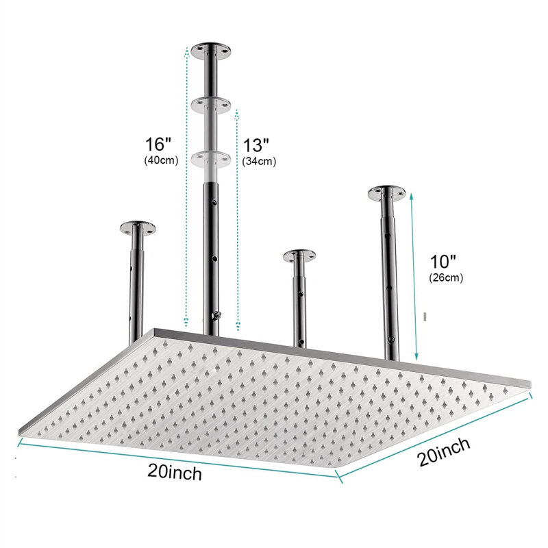 Système de douche à pluie brume à fixation au plafond numérique à DEL 20 po avec douche à main BathSelect Trieste