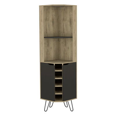 Audra Corner Bar Cabinet Six Built-in Wine Rack, Two Shelves, Four Shelves With Door