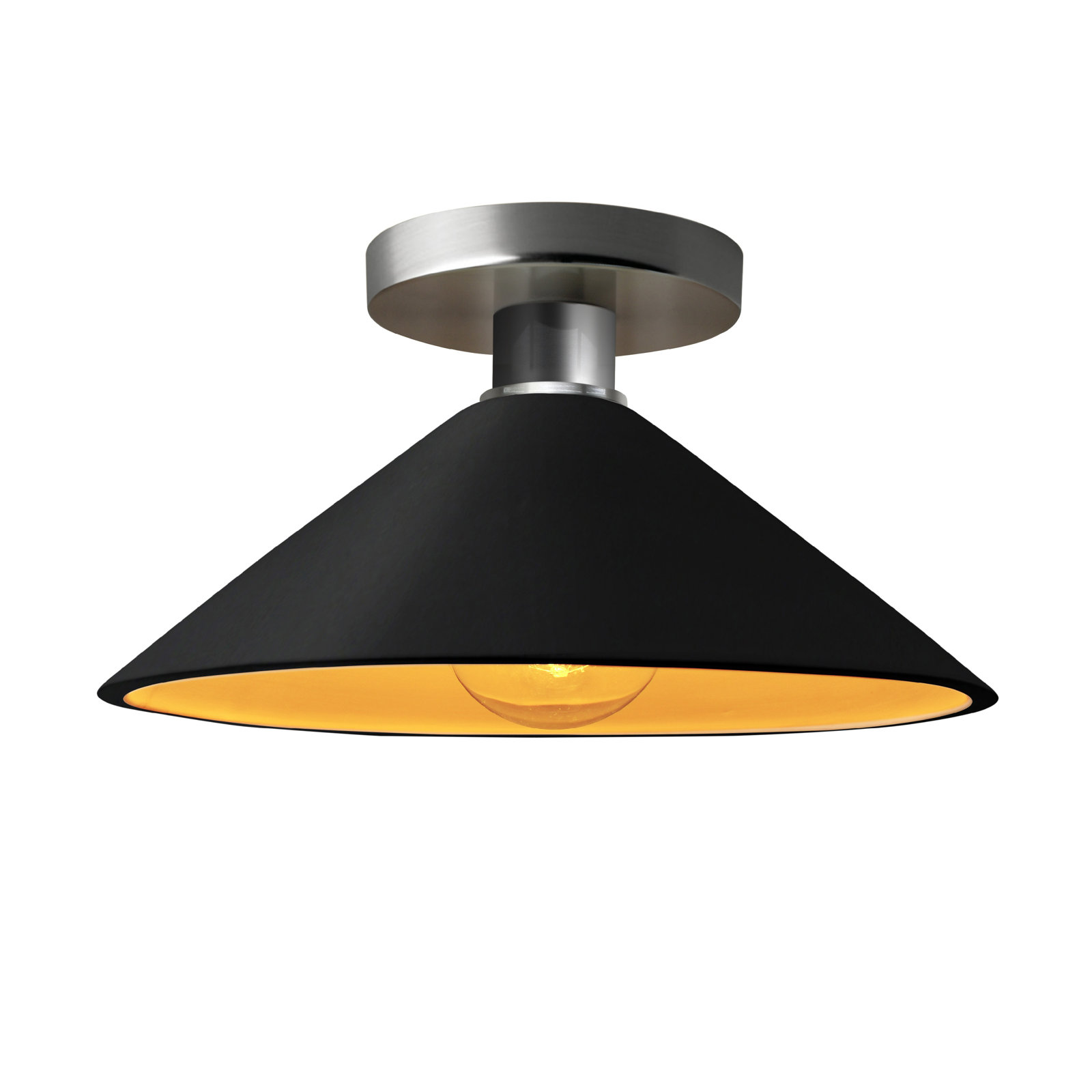 Single Light Ceramic Semi Flush Mount, Carbon Matte Black/Champagne Gold, Brushed Nickel, LED (Integrated)