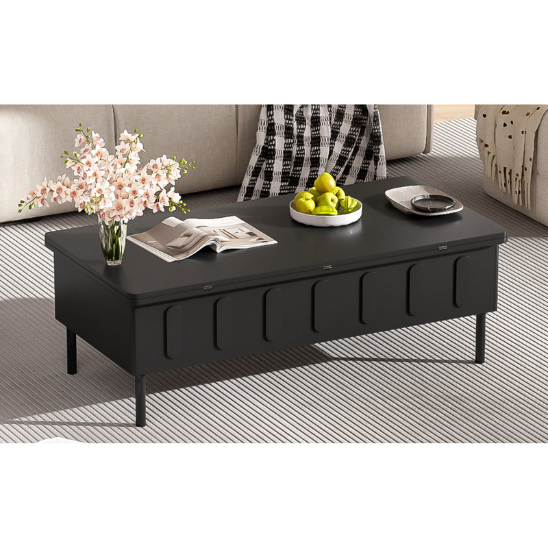 Table basse à plateau relevable avec plateau rabattable, 2 tiroirs et rangement, s'adaptant aux styles de vie urbains, tiroirs polyvalents, rangement dissimulé