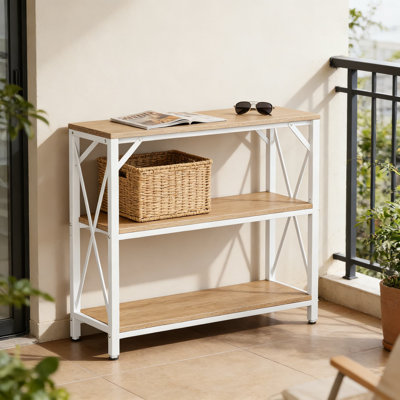 Industrial Console Table With 3-Tier Open Shelves, Entryway Sofa Table For Hallway, Living Room, And Bedroom Storage