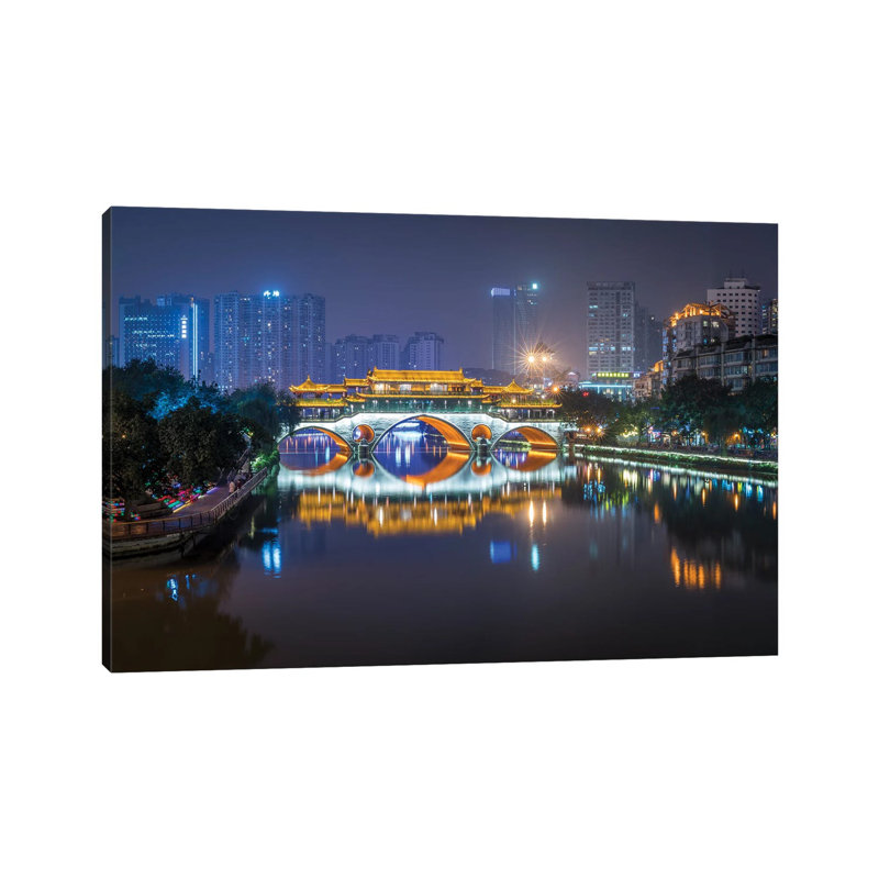 Anshun Bridge At Night, Chengdu, China by Jan Becke - Wrapped Canvas Print, 20.32cm H x 30.48cm W x 1.9cm D