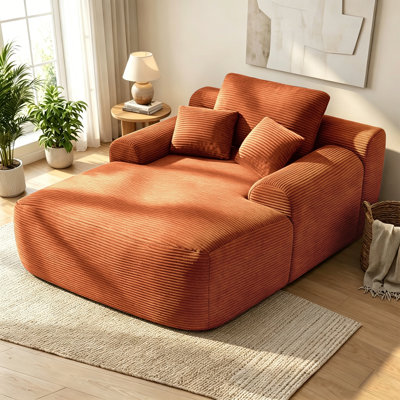 Convertible Chaise Lounge Chair Plush with Wide Armrest & Throw Pillows, Cozy Boneless Sleeper Sofa Bed Armchair, for Living Room, Bedroom, No Assembl