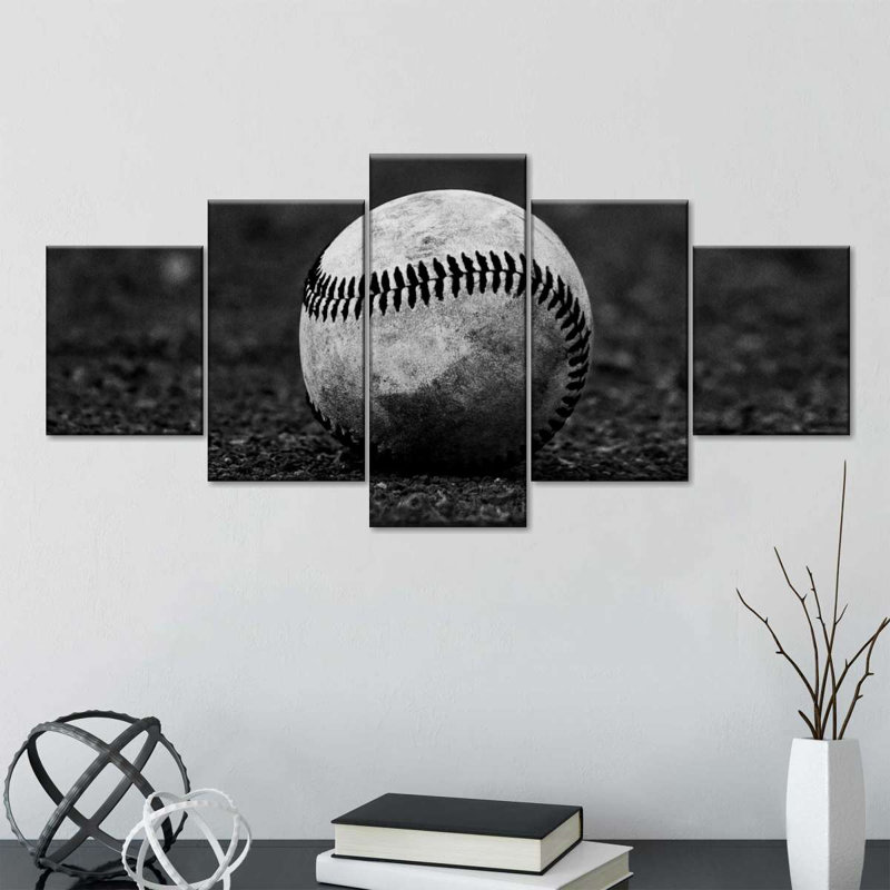 Ensemble de baseball monochrome sur toile 5 pièces, H 30 po x l 68 po x P 1,25 po
