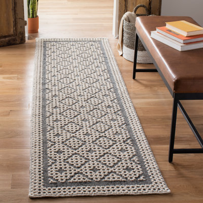 Tapis géométrique en laine et en coton tissé à la main couleur crème Segovia Natura